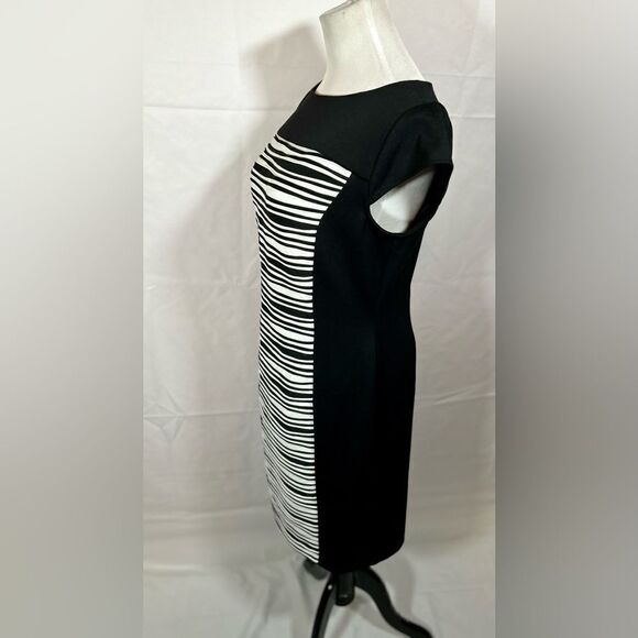 Roz & Ali Slimming Black and white striped cap sleeve knee length bodycon dress - Picture 6 of 10